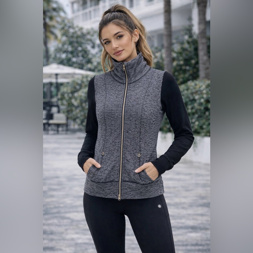 Lululemon Daily Practice Jacket Size 4 Coco Pique Zip Up Black Grey Athletic
